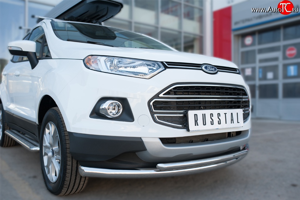 17 699 р. Защита переднего бампера (2 трубыØ63 и 42 мм, нержавейка) SLITKOFF Ford EcoSport дорестайлинг (2013-2019)  с доставкой в г. Вологда