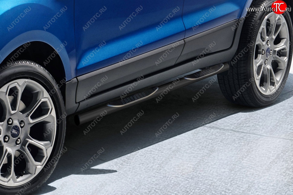 13 399 р. Защита порогов Slitkoff (d76 мм, с проступями) Ford EcoSport B515 рестайлинг (2017-2019) (Сталь с полимерным покрытием. Цвет: чёрный)  с доставкой в г. Вологда