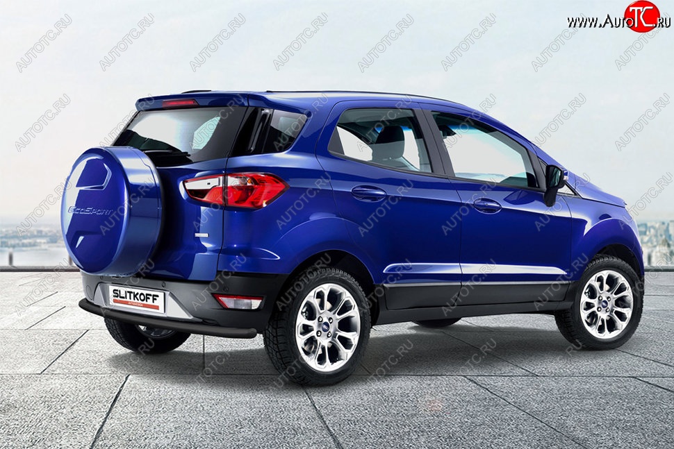5 799 р. Защита заднего бампера Slitkoff (d57) Ford EcoSport B515 рестайлинг (2017-2019) (Сталь с полимерным покрытием. Цвет: чёрный )  с доставкой в г. Вологда