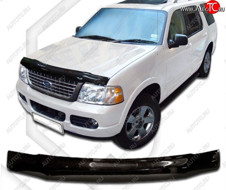 2 159 р. Дефлектор капота CA-Plastic Ford Explorer UN152 5 дв. (2001-2005) (Classic черный, Без надписи)  с доставкой в г. Вологда