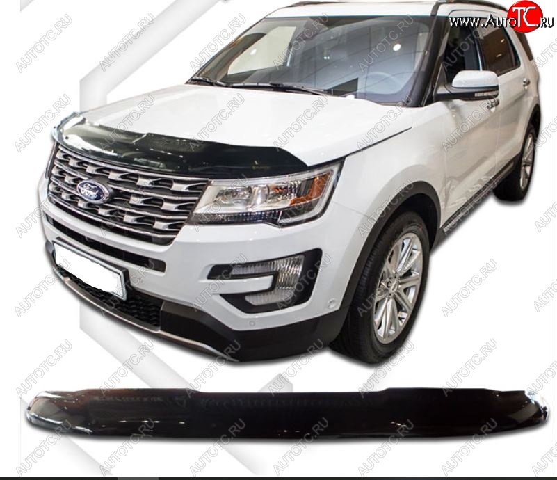 2 599 р. Дефлектор капота CA-Plastiс exclusive Ford Explorer U502 1-ый рестайлинг, 5 дв. (2015-2018) (Classic черный, Без надписи)  с доставкой в г. Вологда