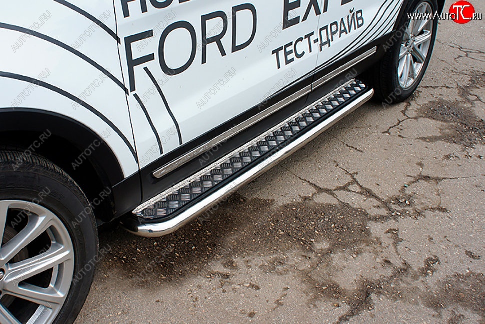 22 899 р. Защита порогов Slitkoff (d57, с листом) Ford Explorer U502 1-ый рестайлинг, 5 дв. (2015-2018) (Нержавейка)  с доставкой в г. Вологда