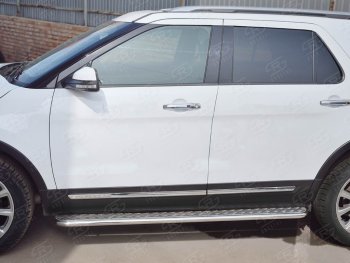 24 649 р. Широкая защита порогов с трубой d42 мм с алюминиевым листом SLITKOFF v1 Ford Explorer U502 1-ый рестайлинг, 5 дв. (2015-2018)  с доставкой в г. Вологда. Увеличить фотографию 3