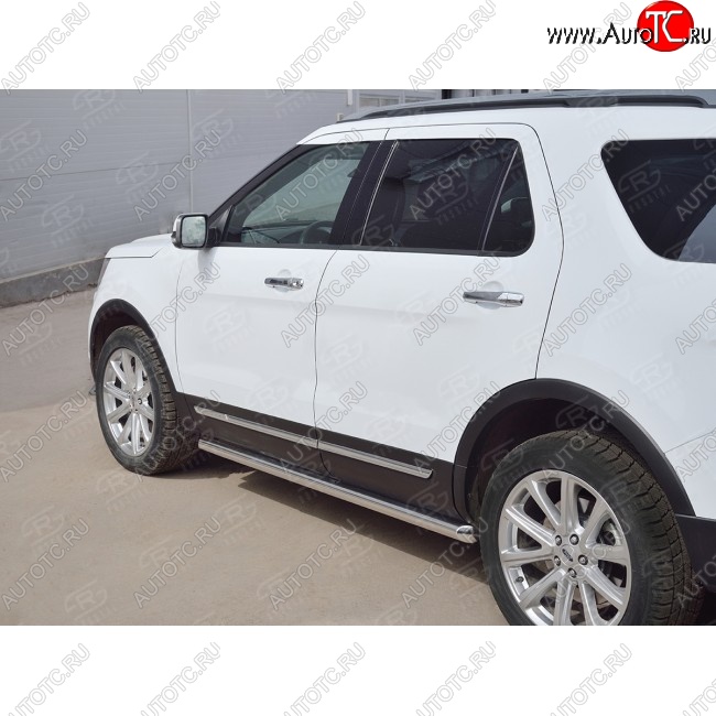 19 999 р. Защита порогов SLITKOFF из круглой трубы диаметром 63 мм SLITKOFF v1 Ford Explorer U502 1-ый рестайлинг, 5 дв. (2015-2018)  с доставкой в г. Вологда