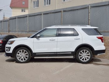 18 799 р. Защита порогов SLITKOFF из круглой трубы диаметром 63 мм SLITKOFF v2 Ford Explorer U502 1-ый рестайлинг, 5 дв. (2015-2018)  с доставкой в г. Вологда. Увеличить фотографию 2