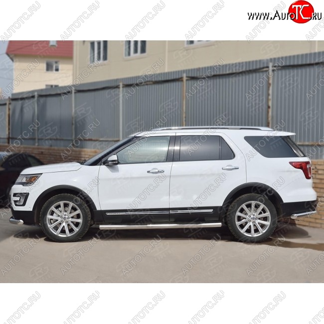 24 549 р. Защита порогов из трубы d76 мм с пластиковыми вставками для ног SLITKOFF v3 Ford Explorer U502 1-ый рестайлинг, 5 дв. (2015-2018)  с доставкой в г. Вологда