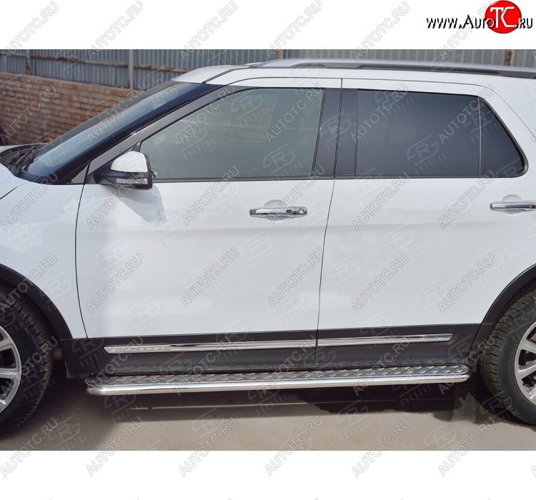 22 999 р. Широкая защита порогов с трубой d42 мм SLITKOFF v2 Ford Explorer U502 1-ый рестайлинг, 5 дв. (2015-2018)  с доставкой в г. Вологда