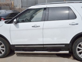 22 549 р. Защита порогов из трубы d76 мм с пластиковыми вставками для ног SLITKOFF v2 Ford Explorer U502 1-ый рестайлинг, 5 дв. (2015-2018)  с доставкой в г. Вологда. Увеличить фотографию 3