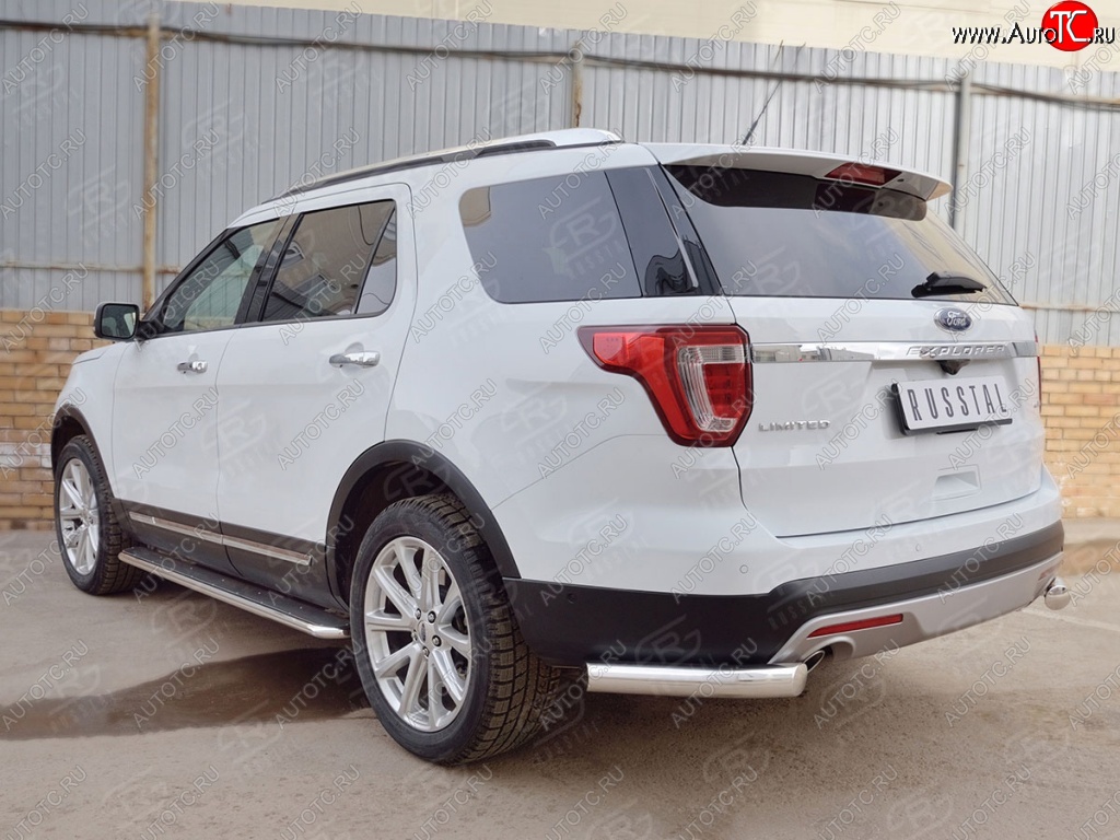 14 249 р. Защита заднего бампера (Ø76 мм уголки, нержавейка) SLITKOFF Ford Explorer U502 1-ый рестайлинг, 5 дв. (2015-2018)  с доставкой в г. Вологда