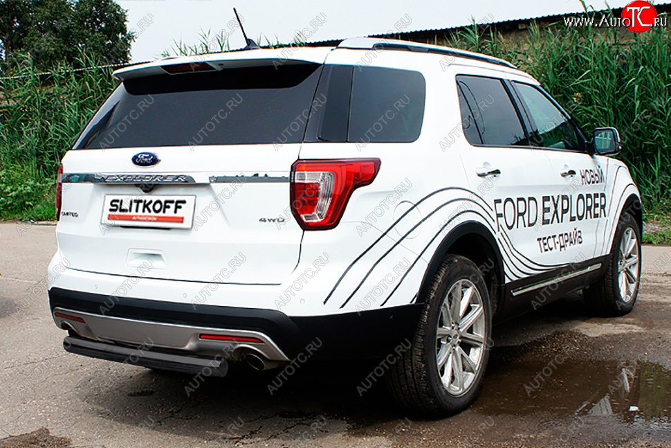 8 849 р. Защита заднего бампера Slitkoff (d76 мм) Ford Explorer U502 1-ый рестайлинг, 5 дв. (2015-2018) (Сталь с полимерным покрытием. Цвет: чёрный)  с доставкой в г. Вологда