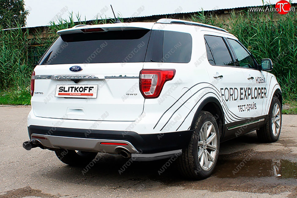 8 849 р. Защита заднего бампера Slitkoff (d76 мм, уголки) Ford Explorer U502 1-ый рестайлинг, 5 дв. (2015-2018) (Сталь с полимерным покрытием. Цвет: чёрный)  с доставкой в г. Вологда