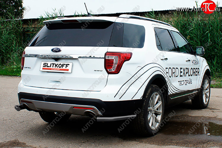 7 749 р. Защита заднего бампера Slitkoff (Ø 57 мм, уголки) Ford Explorer U502 1-ый рестайлинг, 5 дв. (2015-2018) (Цвет: черный)  с доставкой в г. Вологда