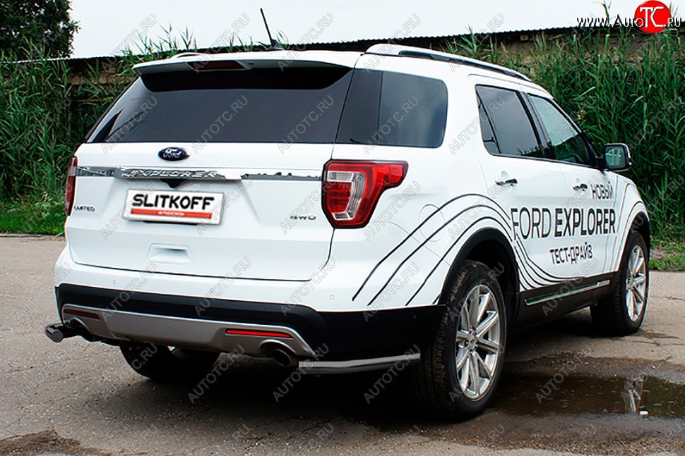 7 749 р. Защита заднего бампера Slitkoff (d57 мм, уголки) Ford Explorer U502 2-ой рестайлинг, 5 дв. (2017-2019) (Сталь с полимерным покрытием. Цвет: чёрный)  с доставкой в г. Вологда