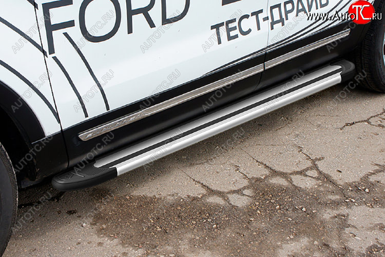 10 699 р. Пороги алюминиевые Slitkoff Ford Explorer U502 2-ой рестайлинг, 5 дв. (2017-2019) (Luxe Silver)  с доставкой в г. Вологда