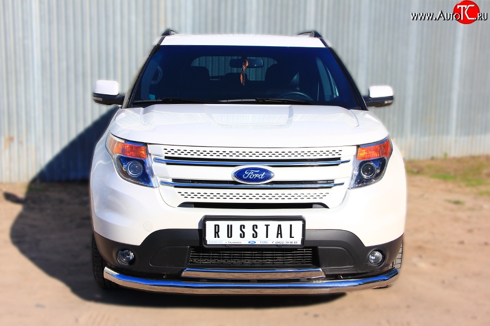 15 449 р. Защита переднего бампера (2 трубыØ76 и 75х42 мм, нержавейка) Russtal Ford Explorer U502 дорестайлинг (2010-2016)  с доставкой в г. Вологда