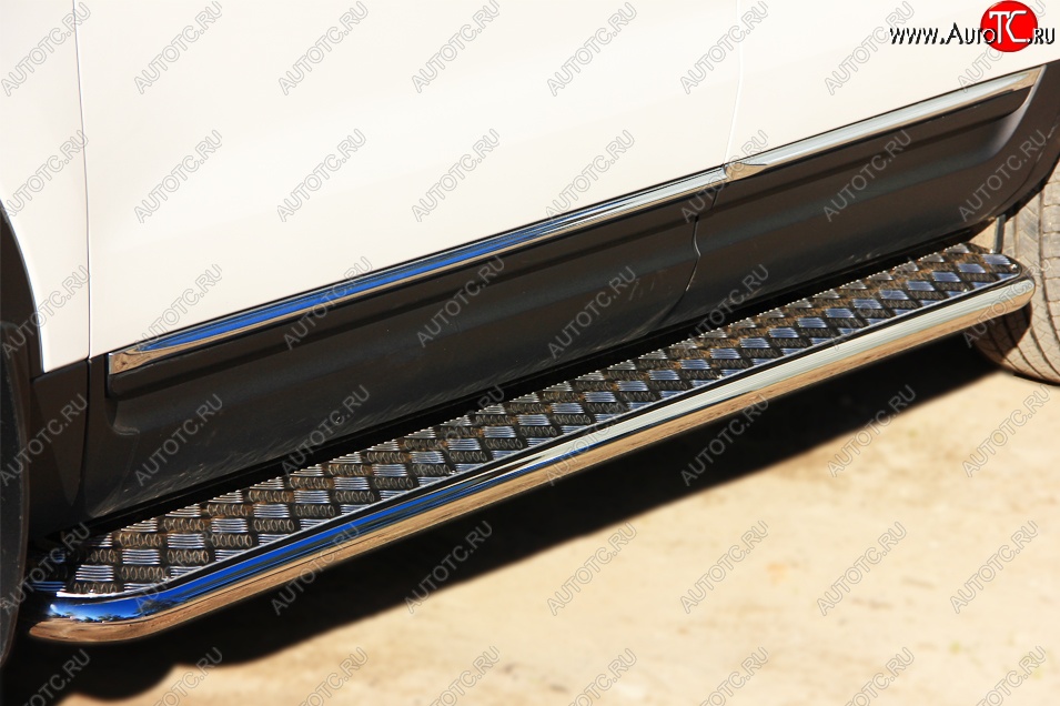 35 549 р. Порожки для ног (Ø42) SLITKOFF Ford Explorer U502 дорестайлинг (2010-2016) (лист - нержавейка, профиль - нержавейка)  с доставкой в г. Вологда