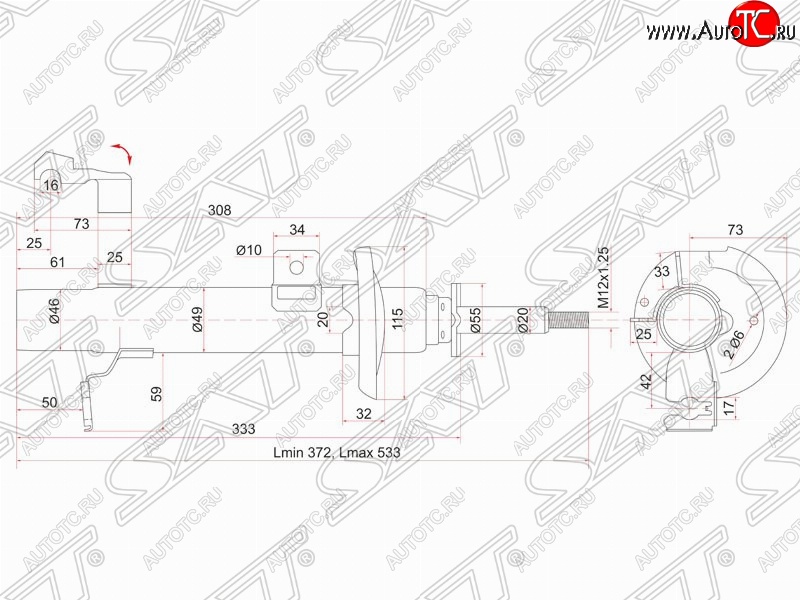2 699 р. Правый амортизатор передний SAT Ford Fiesta 5 хэтчбэк 5 дв. дорестайлинг (2001-2005)  с доставкой в г. Вологда