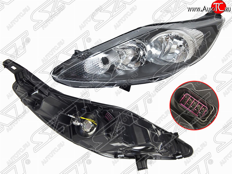 7 749 р. Левая фара (чёрная, с корректором) SAT Ford Fiesta 6 хэтчбэк 3 дв. дорестайлинг (2008-2013)  с доставкой в г. Вологда