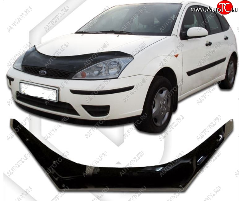2 599 р. Дефлектор капота CA-Plastiс exclusive Ford Focus 1 хэтчбэк 5 дв. дорестайлинг (1998-2002) (Classic черный, Без надписи)  с доставкой в г. Вологда