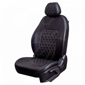 Чехлы для сидений Lord Autofashion Турин Ромб (экокожа) Ford Focus 2 хэтчбэк 3 дв. дорестайлинг (2004-2007) (Черный, вставка черная, строчка серая)