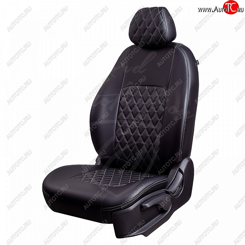 7 199 р. Чехлы для сидений Lord Autofashion Турин Ромб (экокожа) Ford Focus 2 хэтчбэк 3 дв. дорестайлинг (2004-2007) (Черный, вставка черная, строчка серая)  с доставкой в г. Вологда