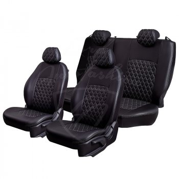 7 199 р. Чехлы для сидений Lord Autofashion Турин Ромб (экокожа) Ford Focus 2 хэтчбэк 3 дв. дорестайлинг (2004-2007) (Черный, вставка черная, строчка серая)  с доставкой в г. Вологда. Увеличить фотографию 4
