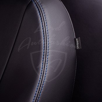 7 199 р. Чехлы для сидений Lord Autofashion Турин Ромб (экокожа) Ford Focus 2 хэтчбэк 3 дв. дорестайлинг (2004-2007) (Черный, вставка черная, строчка синяя)  с доставкой в г. Вологда. Увеличить фотографию 2