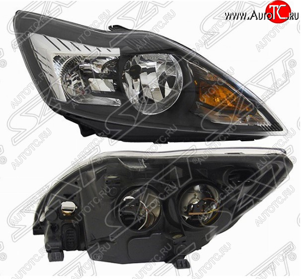 14 949 р. Правая фара SAT (с мех. корректором, чёрная) Ford Focus 2 седан рестайлинг (2007-2011)  с доставкой в г. Вологда