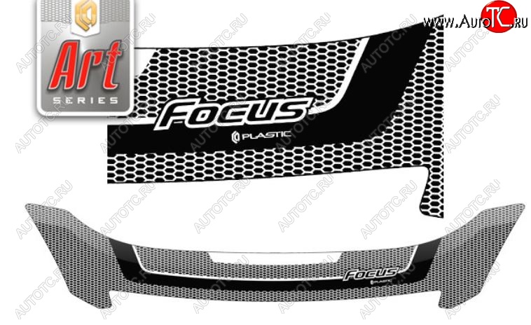 2 199 р. Дефлектор капота CA-Plastiс  Ford Focus  2 (2007-2011) седан рестайлинг (Серия Art графит)  с доставкой в г. Вологда