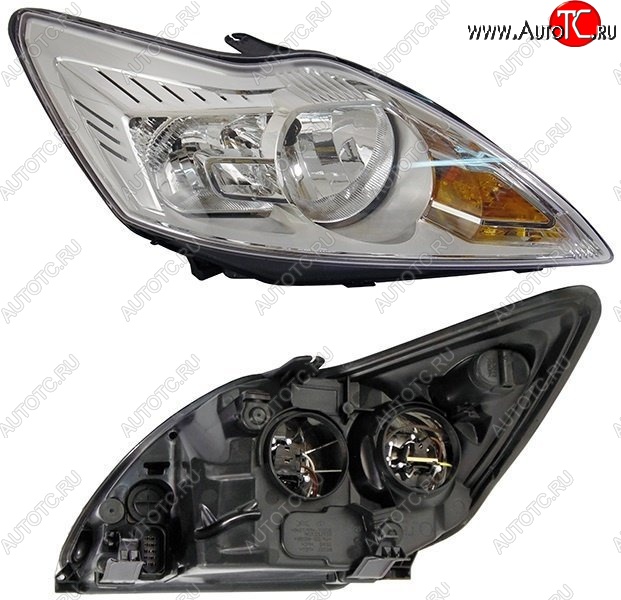 4 749 р. Правая фара SAT (с электрокорректором, хром) Ford Focus 2 седан рестайлинг (2007-2011)  с доставкой в г. Вологда