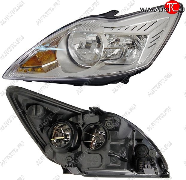 4 749 р. Левая фара SAT (с электрокорректором, хром) Ford Focus 2 седан рестайлинг (2007-2011)  с доставкой в г. Вологда
