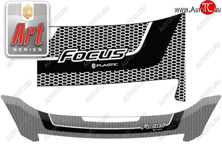 2 199 р. Дефлектор капота CA-Plastiс  Ford Focus  2 (2007-2011) универсал рестайлинг (Серия Art черная)  с доставкой в г. Вологда