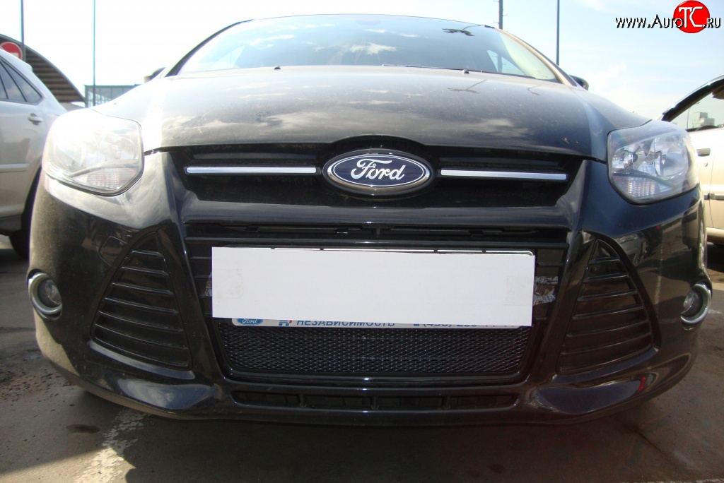 1 749 р. Сетка на бампер Russtal (черная) Ford Focus 3 хэтчбэк дорестайлинг (2010-2015)  с доставкой в г. Вологда