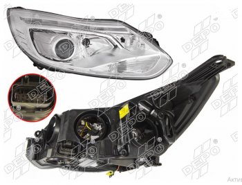 Правая фара (под ксенон, ДХО , c корректором) DEPO Ford Focus 3 седан дорестайлинг (2011-2015)