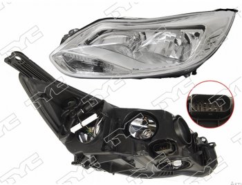 Левая фара (галоген, c корректором) TYC Ford Focus 3 седан дорестайлинг (2011-2015)