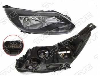 Правая фара (чёрная, с корректором) TYC Ford Focus 3 седан дорестайлинг (2011-2015)