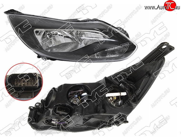 10 649 р. Правая фара (чёрная, с корректором) TYC Ford Focus 3 седан дорестайлинг (2011-2015)  с доставкой в г. Вологда