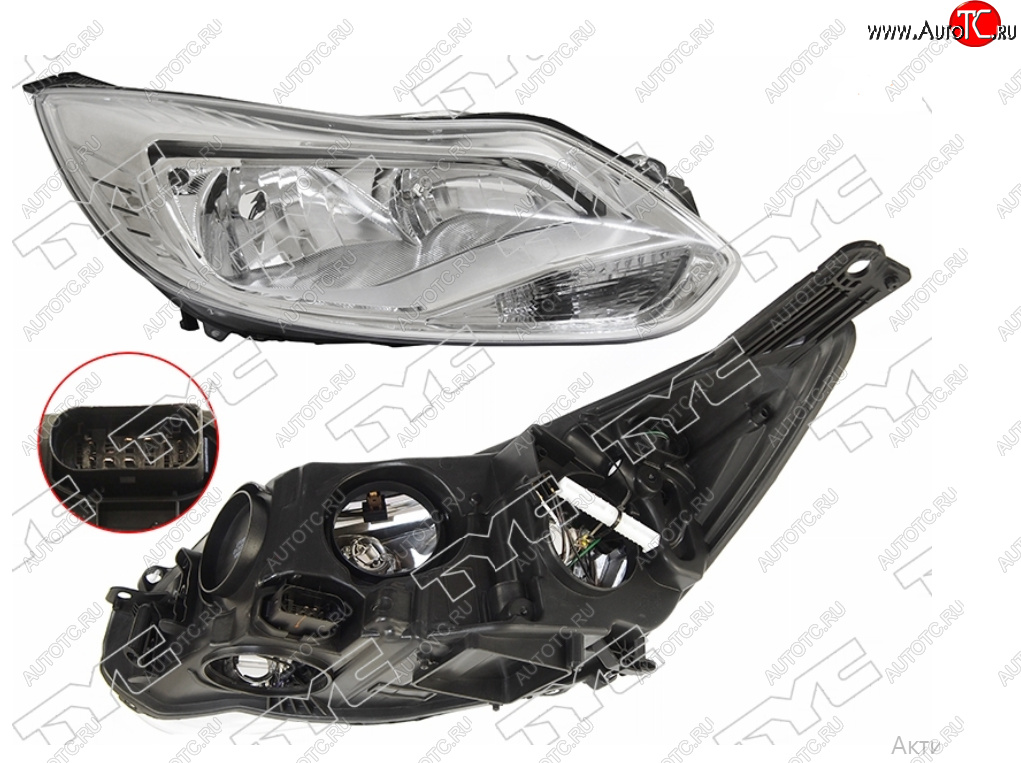 9 449 р. Правая фара (галоген, c корректором) TYC Ford Focus 3 седан дорестайлинг (2011-2015)  с доставкой в г. Вологда