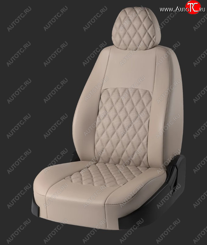 7 199 р. Чехлы для сидений Lord Autofashion Турин Ромб (экокожа, Trend Sport, спинка и сиденье 60/40 без подлокотника, 3 Г-образных подголовника) Ford Focus 3 седан рестайлинг (2014-2019) (Бежевый, вставка бежевая, строчка бежевая)  с доставкой в г. Вологда