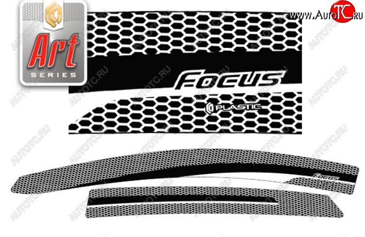 2 159 р. Дефлектора окон CA-Plastic  Ford Focus  3 (2014-2019) хэтчбэк рестайлинг (Серия Art белая, Без хром.молдинга)  с доставкой в г. Вологда