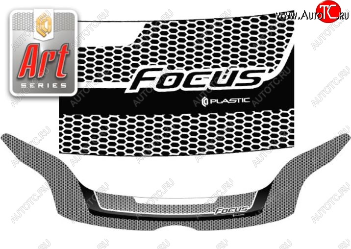 2 399 р. Дефлектор капота CA-Plastiс  Ford Focus  3 (2010-2015) хэтчбэк дорестайлинг (Серия Art черная)  с доставкой в г. Вологда