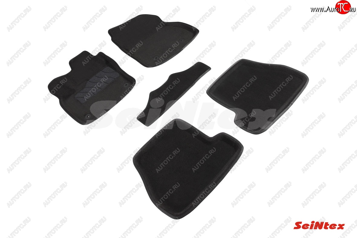5 449 р. Комплект 3D ковриков в салон (ворсовые / чёрные) (МКПП) Seintex Ford Focus 3 седан рестайлинг (2014-2019)  с доставкой в г. Вологда