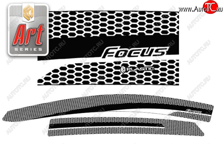 2 159 р. Дефлектора окон CA-Plastic  Ford Focus  3 (2010-2015) хэтчбэк дорестайлинг (серия Art черная, без хром. молдинга )  с доставкой в г. Вологда