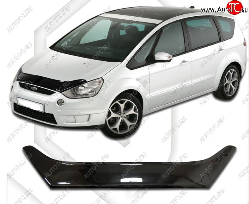 2 079 р. Дефлектор капота CA-Plastic Ford Galaxy 2 дорестайлинг (2006-2010) (Classic черный, Без надписи)  с доставкой в г. Вологда