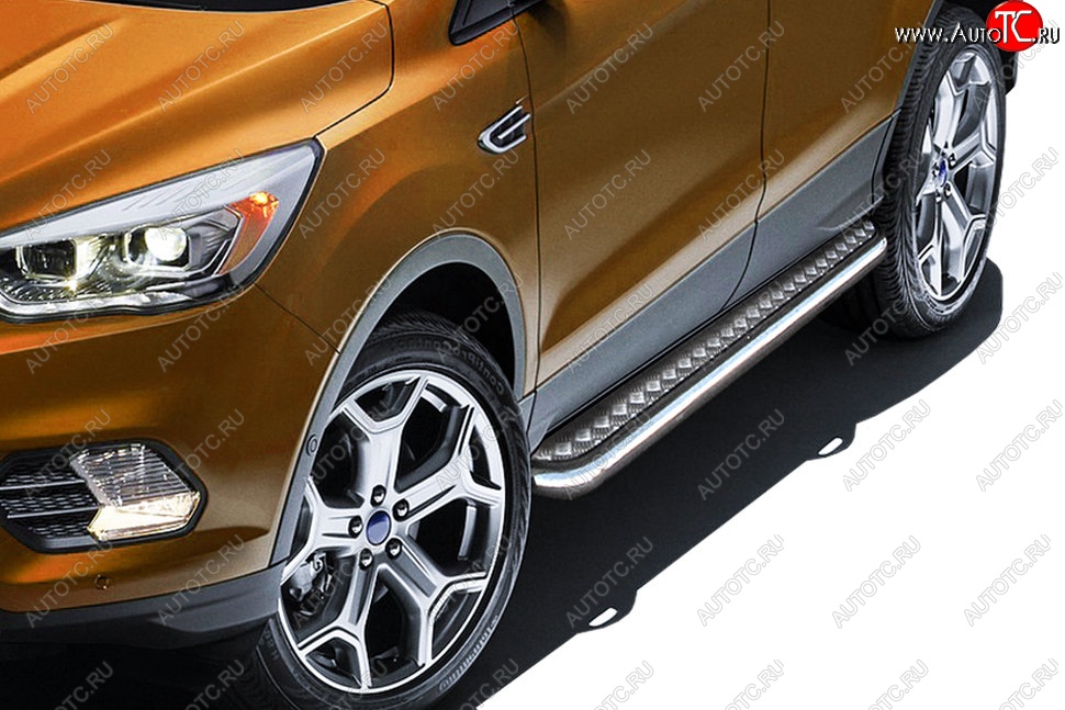 16 999 р. Защита порогов Slitkoff (d57, с листом) Ford Kuga 2 рестайлинг (2016-2019) (Нержавейка)  с доставкой в г. Вологда
