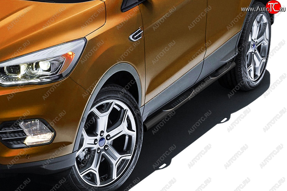 12 399 р. Защита порогов Slitkoff (d76, с проступями) Ford Kuga 2 рестайлинг (2016-2019) (Сталь с полимерным покрытием. Цвет: чёрный)  с доставкой в г. Вологда