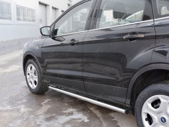 18 799 р. Защита порогов (Ø63 мм) SLITKOFF Ford Kuga 2 рестайлинг (2016-2019) (с пластиковыми заглушками на торцах)  с доставкой в г. Вологда. Увеличить фотографию 2