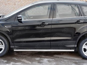 18 799 р. Защита порогов (Ø63 мм) SLITKOFF Ford Kuga 2 рестайлинг (2016-2019) (с пластиковыми заглушками на торцах)  с доставкой в г. Вологда. Увеличить фотографию 3