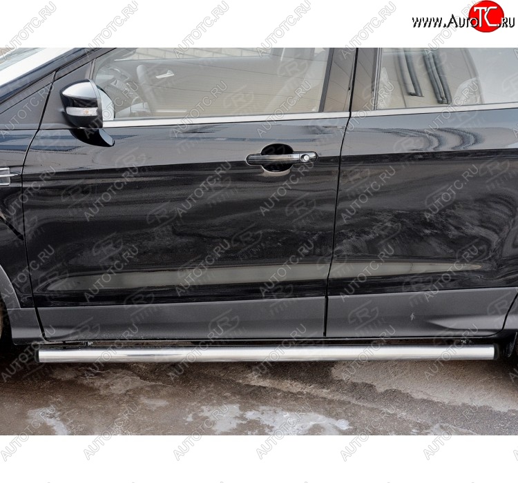 18 799 р. Защита порогов (Ø63 мм) SLITKOFF Ford Kuga 2 рестайлинг (2016-2019) (с пластиковыми заглушками на торцах)  с доставкой в г. Вологда