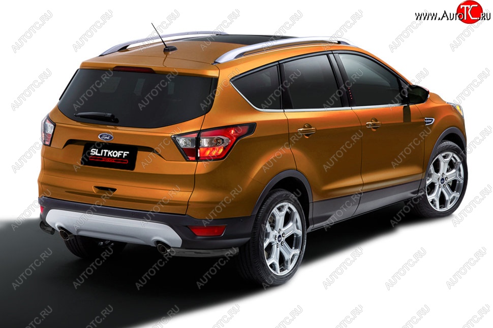 4 549 р. Защита заднего бампера Slitkoff (d57, уголки) Ford Kuga 2 рестайлинг (2016-2019) (Сталь с полимерным покрытием. Цвет: чёрный)  с доставкой в г. Вологда